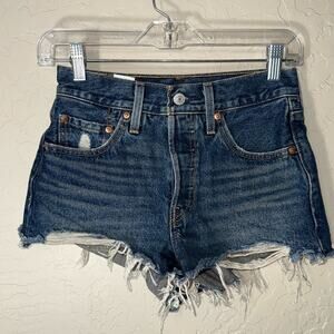 Levi’s 501 cut off shorts high low frayed hem size 24